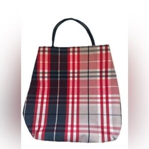 Vintage Burberry Nova Check Red Canvas Tote Bag